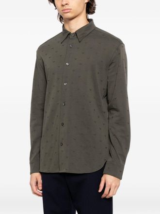 Emporio Armani Logo Jacquard Cotton Shirt - Olive