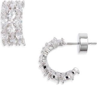 Nordstrom Marquise Cut Cubic Zirconia Hoop Earrings in Clear- Silver at Nordstrom Rack