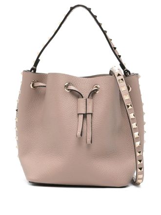 Valentino Garavani Rockstud leather bucket bag - Neutrals