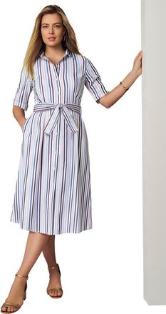 Jessica London Stretch Poplin Shirtdress in Blue Multi Stripe at Nordstrom, Size 18