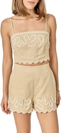 English Factory Wavy Embroidered Crop Camisole in Beige/Off White at Nordstrom, Size X-Small