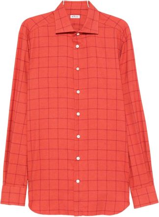 Kiton Geruit overhemd - Rood
