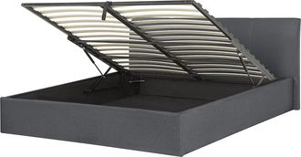 Beliani Cama Tapizada En Tela Gris 160 X 200 Cm Con Almacenaje Aspecto Minimalista Orbey