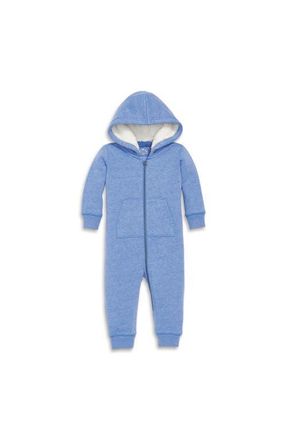 primary Baby Teddy Fleece-Lined Zip Romper in Heather Vintage Blue at Nordstrom, Size 18-24M