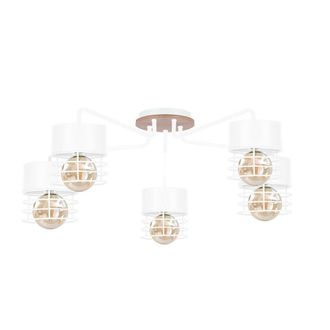 Netlighting Casa Multi Arm Semi Flush Ceiling Light White Wood 70cm 5x E27