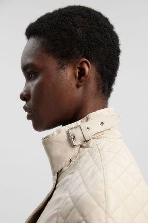 Karen Millen Womens Cropped Quilted Leather Biker Jacket - Cream - Size 12 UK