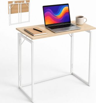 Relaxdays Relaxdays Escritorio Plegable 74 X 80 X 40 Cm, Ahorra Espacio, Mesa De Trabajo Home Office, Natural/blanco