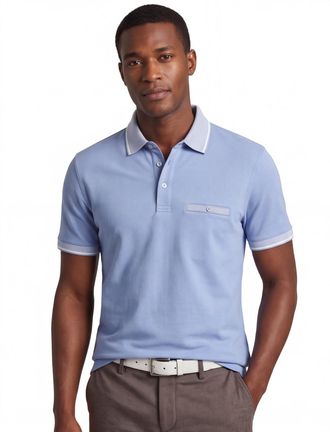 Fynch-Hatton Fynch Hatton gebreide polo blauw contrast boord
