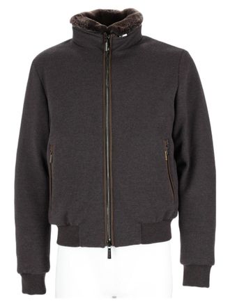 Moorer Brown Sports Jacket With Plush Fur-Lined Collar