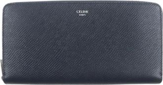 Celine Pre-owned Wallets, male, Blue, Size: ONE SIZE Pre-owned Grained Calfskin Long Wallet