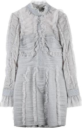 Elisabetta Franchi Sheath Tulle Dress Cuffed Sleeves - Grey