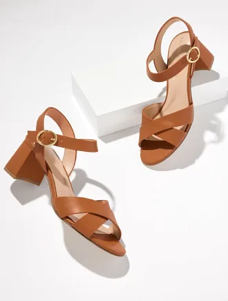Talbots Myra Vachetta Block Heel Sandals - Havana Tan - 10 1/2 M Talbots