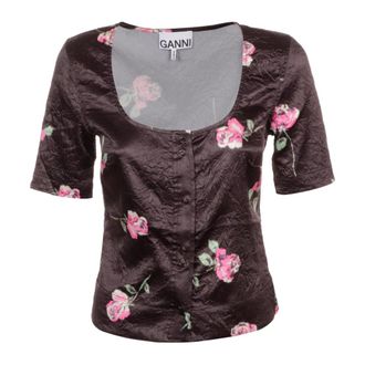 Ganni Dames, Blouses & Shirts, Zwart, Maat: XS Satijn