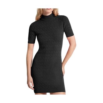 Michael Kors Logo Jacquard Gebreide Mock Neck Jurk - Dames - Korte kleedjes - Zwart - XS - Polyester - Kleedjes