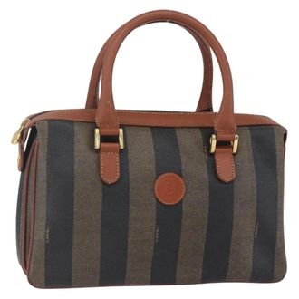 Fendi Vintage Pequin Convertible Boston Bag Coated Canvas Brown Canvas Handbag (Pre-Owned)