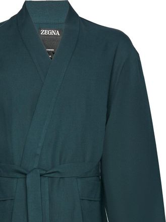 Ermenegildo Zegna Mens Robe Green Cotton-Cashmere Sleepwear
