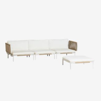 Sklum Conjunto De Jard&iacute;n Con Sof&aacute; Modular De 3 Piezas Con 2 M&oacute;dulos Esquineros Y Puff En Acero Roubly Sklum