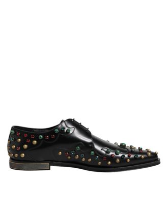 Dolce & Gabbana Black Leather Derby Dress Studded Mens Shoes