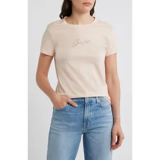 Boss Orange by Hugo Boss Esogo Crystal Logo Cotton Top in Cream Rose at Nordstrom, Size Xx-Large