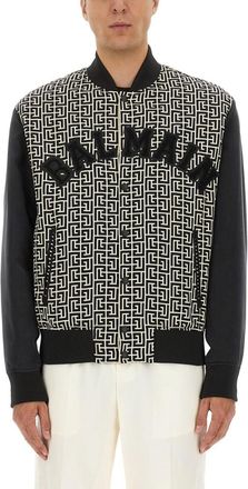 Balmain BlackWhite Logo Mock Collar Jacket