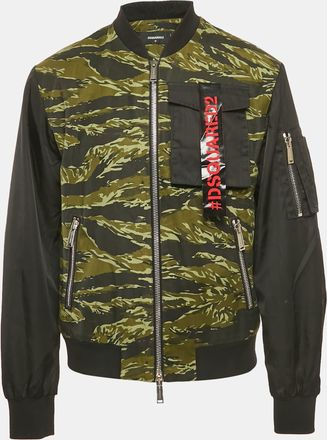 Dsquared2 Black/green Camouflage Print Cotton & Nylon Bomber Jacket