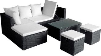 vidaXL Set Divani da Giardino 4 pz con Cuscini in Polyrattan Nero vidaXL