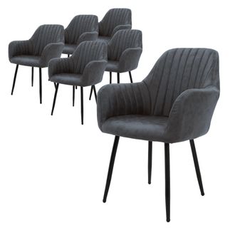 ML Design Ml-design - 6x Sillas De Comedor Antracita Ergon&oacute;micas Asiento Tapizado Aspecto De Terciopelo Con Respaldo Y Reposabrazos Patas De Metal Sill&oacute;n Modern