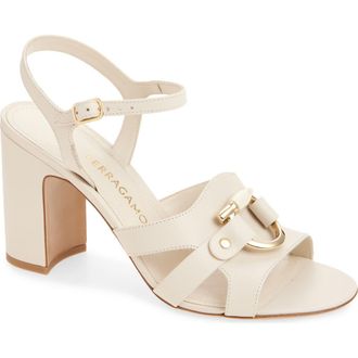 Ferragamo Lumya Gancio Ankle Strap Block Heel Sandal in White at Nordstrom, Size 10.5