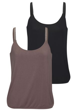 Vivance Tr&auml;gertop VIVANCE mit elastischen Glitzertr&auml;gern, Damen, Gr. 32/34, grau (taupe, schwarz), Single Jersey, Obermaterial: 95% Viskose (LENZING ECOVERO),