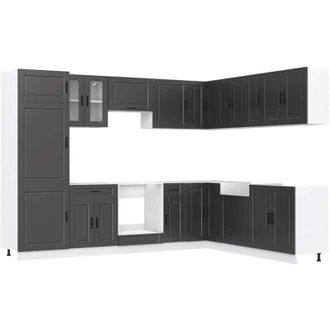 vidaXL Vidaxl - Mueble De Cocina Porto Negra 14 Piezas Madera Contrachapada