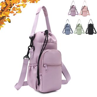 Generic Water Bottle Shoulder Bag, Hands-Free Waters Bottles Carrier Bag with Phone Pocket, for Walking, Hiking & Travel (Purple)