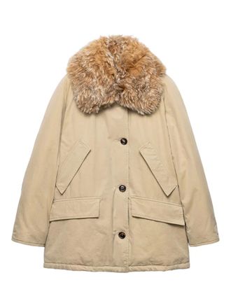 Prada shearling-collar jacket - women - Cotton - 40 - Neutrals