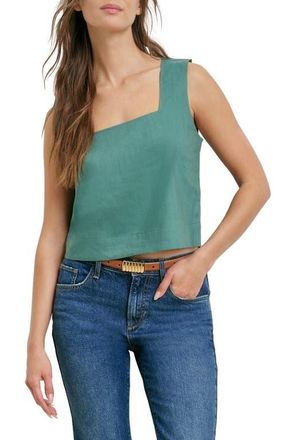 Favorite Daughter The Abby Linen Blend Square Neck Crop Shell in Emerald at Nordstrom, Size X-Small