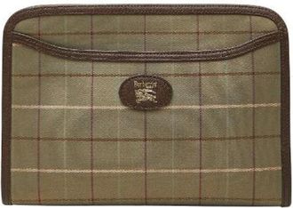 Burberry Pre-owned Clutches, female, Green, Size: ONE SIZE Pre-owned Check Canvas Leather Clutch Bag