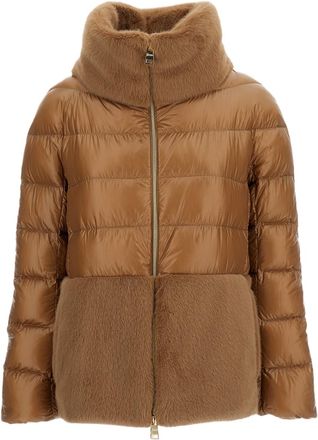 Herno Camel Faux Fur Goose Down Down Jacket