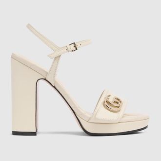 Gucci Womens Platform Sandal With Double G, Beige, Leather