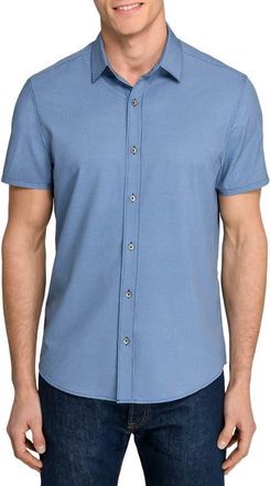 W.R.K Basic Slim Fit Abstract Geo Short Sleeve Performance Button-Up Shirt in Navy at Nordstrom, Size X-Large