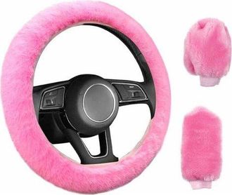 OEM Funda El&aacute;stica Antideslizante De 3 Piezas Para Volante De Coche, Funda Universal De Felpa Rosa Para Volante De Coche Con Funda Para Freno De Mano Y Pa