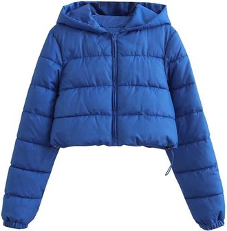 Generic Cropped Puffer Jacket for Women Uk Quilted Padded Short Coats Winter Warm Hooded Zip Up Down Jackets with Pockets Thermal Puffy Thicken Jacket Lightwe