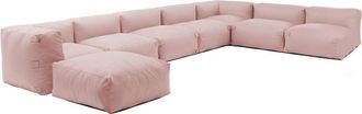 Oviala Sof&aacute; de esquina modular, 5 sillones, 2 &aacute;ngulos, 1 puff rosa empolvado