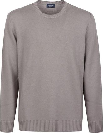 Drumohr Rondgebreide Trui - Heren - Ronde hals truien - Grijs - 2XL - Wol - Truien & Vesten