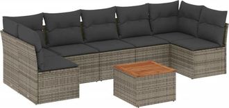 vidaXL Vidaxl - Set De Sof&aacute;s De Jard&iacute;n 8 Pzas Y Cojines Rat&aacute;n Sint&eacute;tico Gris
