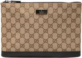 Gucci Pre-owned Canvas Clutch - Dames - Vintage Clutch - Beige - ONE Size - Leer - Vintage