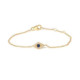 House of Brilliance 10K Yellow Gold Blue Sapphire and Diamond Accent Evil Eye Station Link Bracelet at Nordstrom