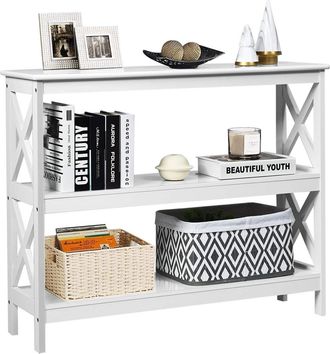 Costway Costway Mesa Consola Mesa Auxiliar De 3 Niveles Mesita Con Estante Estanter&iacute;a 100x30x80 Cent&iacute;metros Mueble Para Sal&oacute;n Pasillo Blanco
