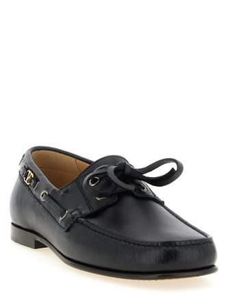 Valentino Garavani Buffalo Leather Boat Shoe Loafer - Black