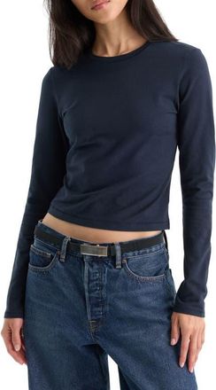 Good American The Long Sleeve Baby Tee in New Navy002 at Nordstrom, Size X-Small