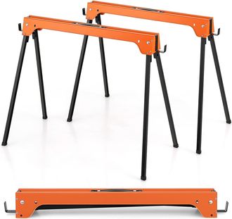Costway Costway - Juego De 2 Caballetes Plegables, Juego De Mesa De Trabajo Plegable De Hierro, 2 Caballetes Para Mesa Con Brazos De Soporte Desmontables, Ama