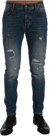 Frankie Morello Slim Fit Logo Jeans Blauwe Wassing - Heren - Slim Fit Jeans - Blauw - W40 - Katoen - Jeans