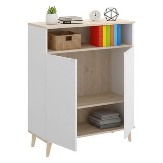 Dmora Aparador Varatella, Despensa De Sal&oacute;n, Aparador De Sal&oacute;n Moderno Con 2 Puertas, 80x40h102 Cm, Blanco Y Roble - Dmora